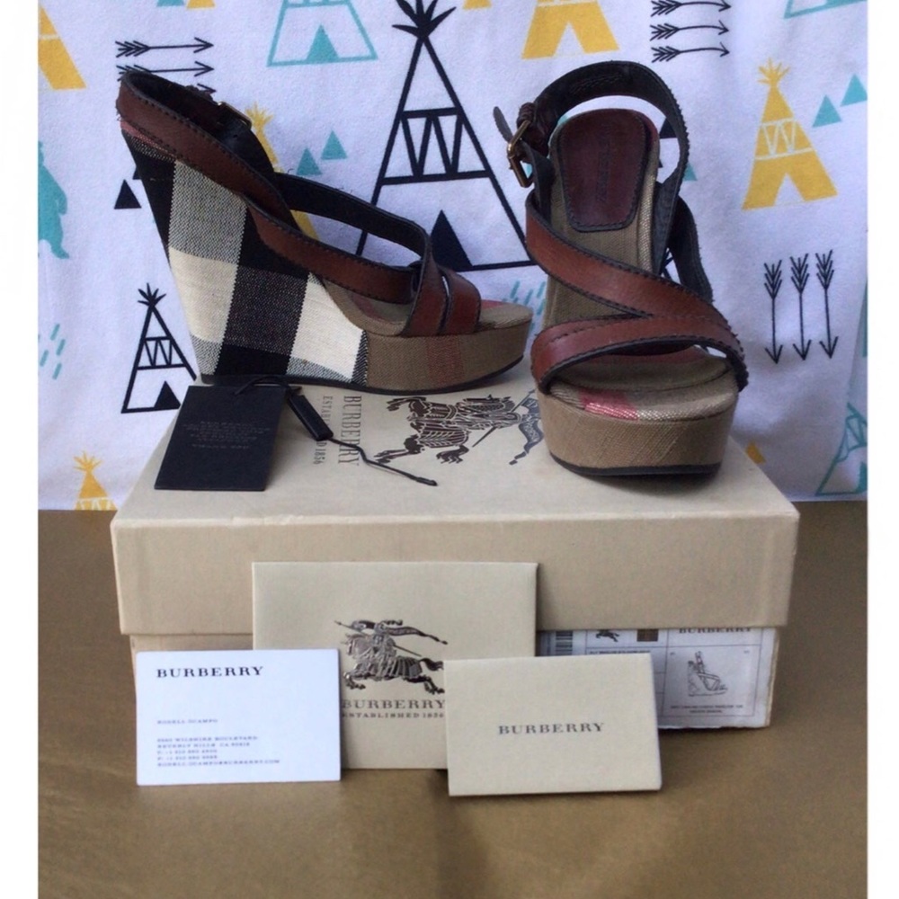 Burberry Brit Canvas Check Warlow Wedge Sandal 41
